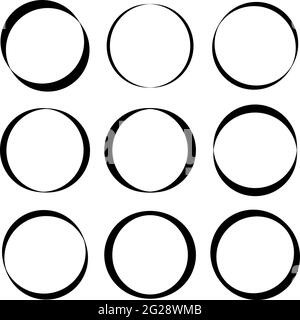 Simple caligraphic circle elements. Circle frame, circle border sets –– Stock vector illustration, Clip-art graphics Stock Vector