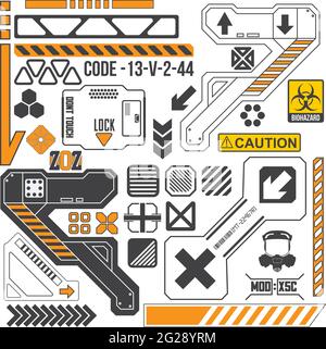 Robot Tech Elements with signs and symbols. Sci-fi surface pattern. Vector Illustration. Stock Vector