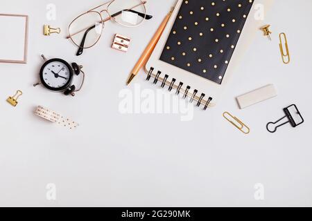 Back to school composition with different stationery on the white background Stock Photo