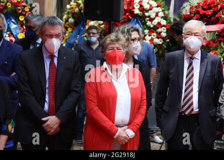 Rome, Italy. 09th June, 2021. Rome Secular commemoration for the death of the former Secretary General of the CGIL Gugliemo Epifani at the Casa del Cinema Pictured: Maurizio Landini, Susanna Camusso, Sergio Cofferati Credit: Independent Photo Agency/Alamy Live News Stock Photo