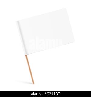 White paper flag with a wooden stick, sticked on a surface. Small paper flag vector illustration. Stock Vector