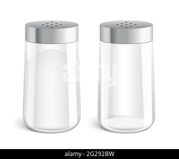 Vector set of filled and empty salt shaker bottles, isolated on a white background. Stock Vector