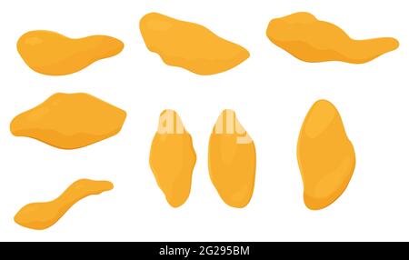 Mango dried fruit slices, cartoon vector illustration. Candied succades, sweet dessert and confection isolated on white. Stock Vector