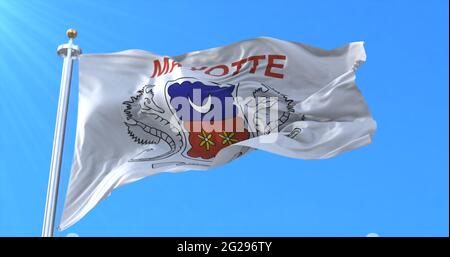 Flag of department of Mayotte, France. 3d rendering Stock Photo