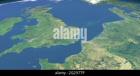 English Channel in planet earth, aerial view from outer space Stock Photo