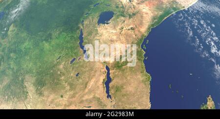 African Great Lakes in planet earth,  aerial view from outer space Stock Photo