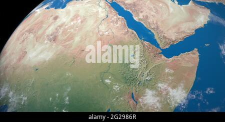 Nile river in planet earth, aerial view from outer space Stock Photo