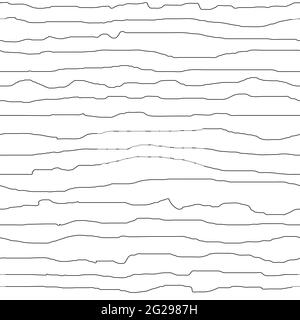 Seamless abstract striped pattern. Black hand-drawn curved jagged lines isolated on white background. Monochrome vector illustration for wallpaper, no Stock Vector