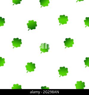 Seamless floral pattern. Four leaves green gradient Clovers on white background. Symbol of good luck, success, money, St. Patrick's Day. Vector illust Stock Vector