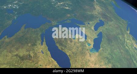 Great lakes in America in planet Earth, aerial view from outer space Stock Photo