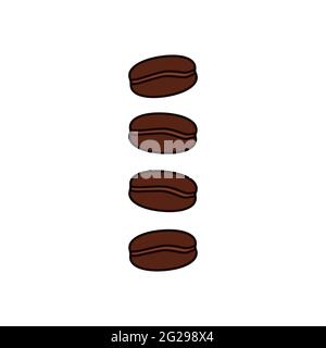 Black coffee beans in cartoon style. Coffee grains isolated on white background. Espresso, americano, latte, cappuccino symbol. Vector illustration fo Stock Vector