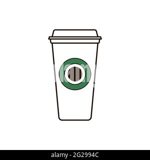 Simple clipart Coffee to Go. Outline paper disposable Cup with logo isolated on white background. Americano, cappuccino, latte sign. Vector illustrati Stock Vector