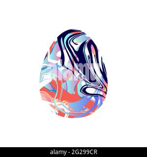Marble texture egg. Liquid texture happy easter symbol. Painted pink, lilac, blue gradient egg isolated on white background. Vector stock illustration Stock Vector