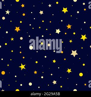 Star seamless night vector pattern. Shiny stars on dark blue background. Ornament for holidays, children's interiors, Birthday, Christmas. Vector illu Stock Vector