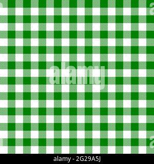 Green and white checkered seamless vector pattern. Traditional gingham texture background in eps 10 Stock Vector