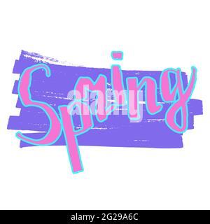 Lettering Spring. Word spring isolated on a white background. Color hand-drawn inscription. Calligraphy letters with the name of the season. Ink brush Stock Vector