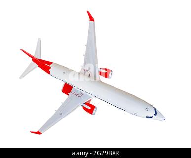 White plane isolated on white background. The charter passenger plane is flying. Top view from above Stock Photo