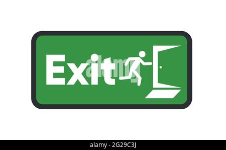 Sign with green exit sign on white background. Warning icon. Information icon vector. Vector Stock Vector