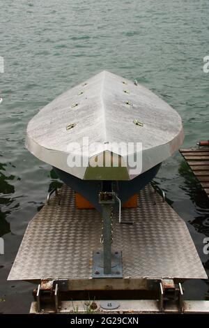 Rowing boats on Lake Zell are covered for protection from the weather Stock Photo