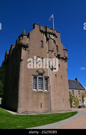 An exterior view of the historic Crathes castle building in the Royal Deeside region of Scotland. Stock Photo