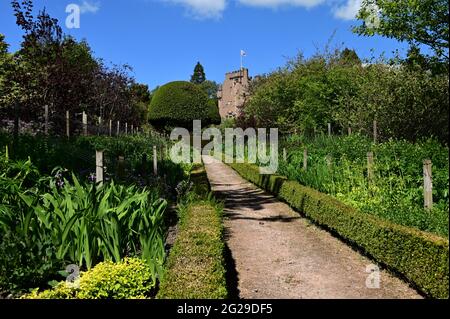 An exterior view of the historic Crathes castle building in the Royal Deeside region of Scotland. Stock Photo