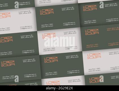 Modern Business Cards Mosaic Template. Realistic Vector Stationary Mockups Scene with Soft Shadows and Typographic Layout. Top View Background Stock Vector