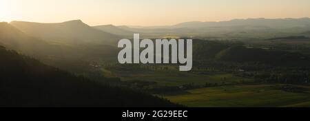 High resolution panorama from Szczeliniec Wielki viewpoint at sunset i Stock Photo