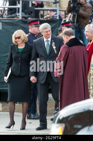 Stephen Harper and his wife Laureen Harper waiting and getting to their car after the service is done.Scenes of the State Funeral for Jim Flaherty, fo Stock Photo