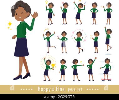 A set of Black business women in a cheerful pose.It's vector art so easy to edit. Stock Vector