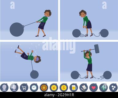 A set of Black business women tied to a weight.It's vector art so easy to edit. Stock Vector