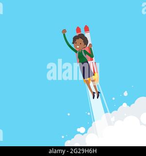 A set of Black business women taking off with a rocket jet.It's vector art so easy to edit. Stock Vector