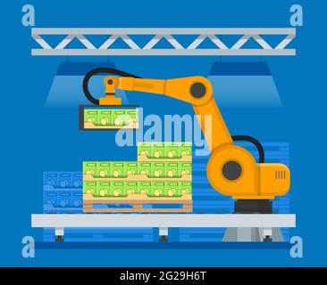 Vector illustration of industrial robots for palletizing food products Stock Vector