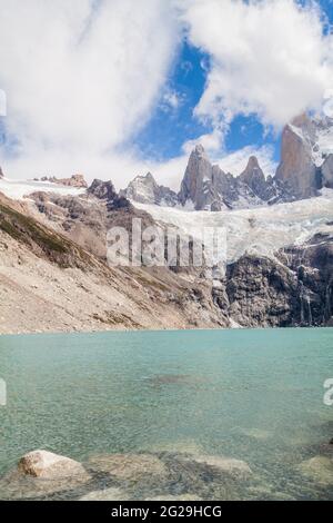 Laguna Sucia lake and Fitz Roy mountain in National Park Los Glaciares, Argentina Stock Photo