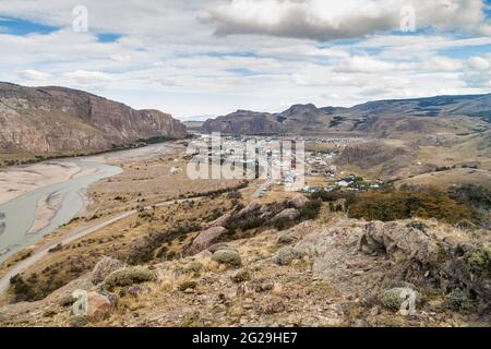 Aerial view of El Chalten village, Argentina Stock Photo