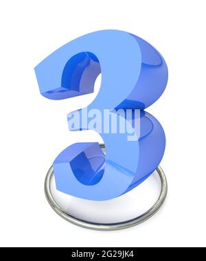 Number 3 blue over metallic circle on white background - 3D rendering illustration Stock Photo