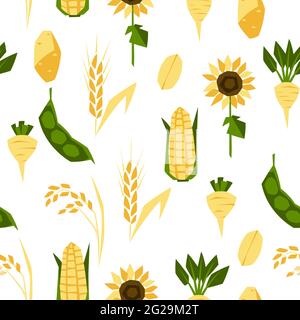 Seamless pattern with agricultural crops. Harvesting background. Stock Vector