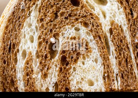 A close up view of a piece of marbled rye bread. Stock Photo