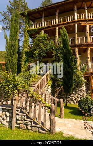 Decorated decorations in the courtyard of the cafe Stock Photo