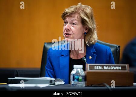 Washington, USA. 09th June, 2021. Senator Tammy Baldwin, a Democrat from Wisconsin, speaks during a Senate Appropriations Subcommittee hearing in Washington, DC, U.S., on Wednesday, June 9, 2021. The hearing is titled 'The President's Fiscal Year 2022 Budget Request for the U.S. Department of HHS.' (Photo by Al Drago/Pool/Sipa USA) Credit: Sipa USA/Alamy Live News Stock Photo