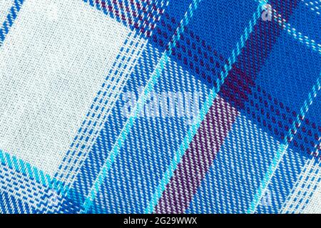 Blue checkered pattern, tartan high resolution texture background of fabric cloth textile and cotton material, close-up photo Stock Photo