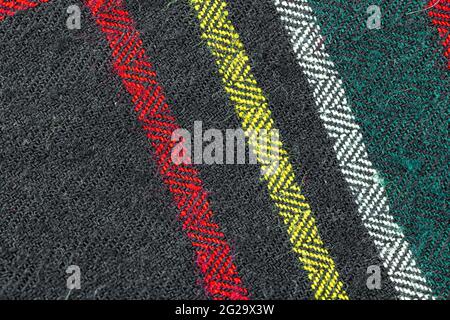 Black fabric texture with colored lines, cotton cloth high resolution background photo Stock Photo