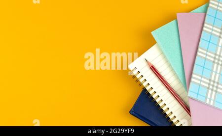 Student prepares for school days flat lay background and composition, top view Stock Photo