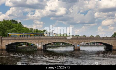 'Pitkäsilta' (Long Bridge) bridge is connecting Kruununhaka and Kallio districts in Helsinki. Stock Photo