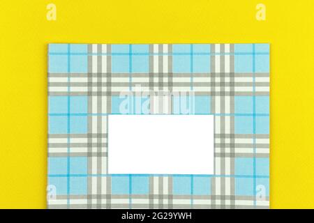 Creative school notebook mockup and template with place for your text, top view and yellow table background Stock Photo