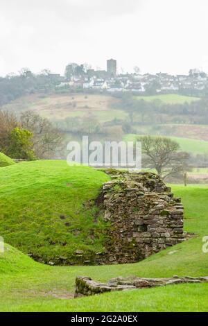 Grass covered remains of the ancient Roman amphitheatre at Caerleon Roman Fortress, Isca, near Newport, Gwent, south Wales Stock Photo