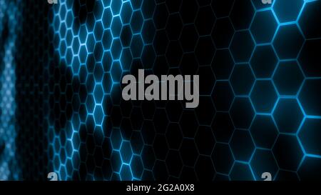 3D rendering of abstract futuristic hexagonal mesh with light effects. Can be used as a background for presentations, news, online media