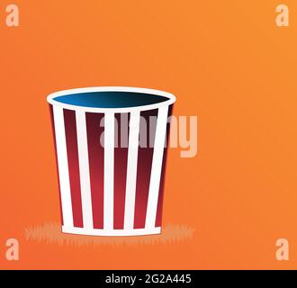 glass filled with white and red stripes for food and snacks popcorn theater entertainment movie theater and circus vector on the yellow-orange gradien Stock Vector