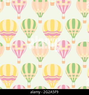 Modern flat seamless pattern with colorful hot balloons background. Cartoon flat design. Children's wallpaper. Hot balloons background in retro style. Stock Vector