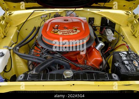 Sunfire Yellow 1969 Plymouth Road Runner Sport Coupe Coyote Duster Stock Photo