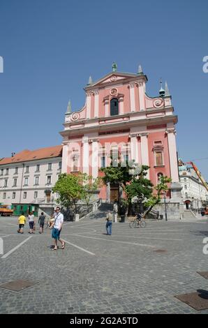 Franciscan Church Presernov Square Ljubljana Slovenia Stock Photo